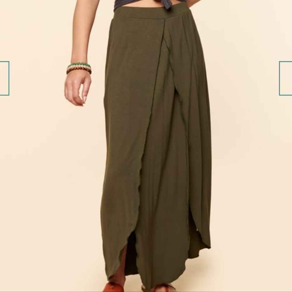 Earthbound Olive Maxi Slit Skirt